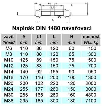 Napínák DIN 1480 navařovací M6, černý