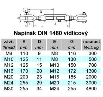 Napínák DIN 1480 s vidlicemi M8, ZB