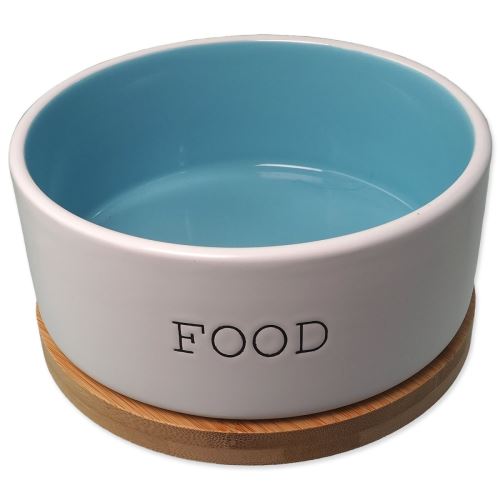 DOG FANTASY Keramikschale weiß-blau FOOD mit Untersetzer 16 x 6,5 cm 850 ml