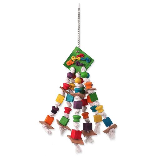 Spielzeug BIRD JEWEL hängend bunt - mit Seilen, Holz und Baldachin 50 cm