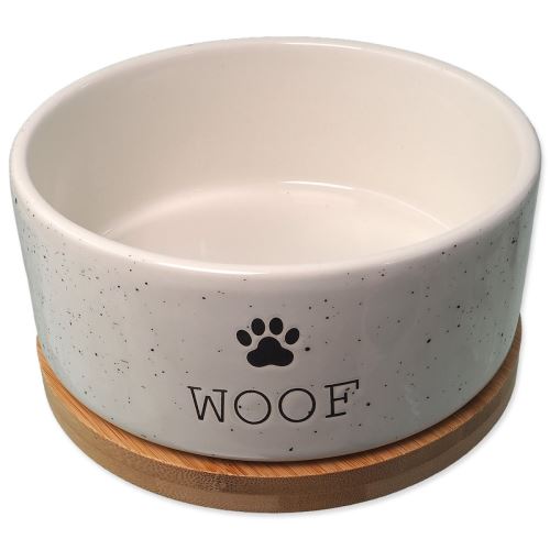 DOG FANTASY Keramikschale weiß WOOF mit Untersetzer 16 x 6,5 cm 850 ml