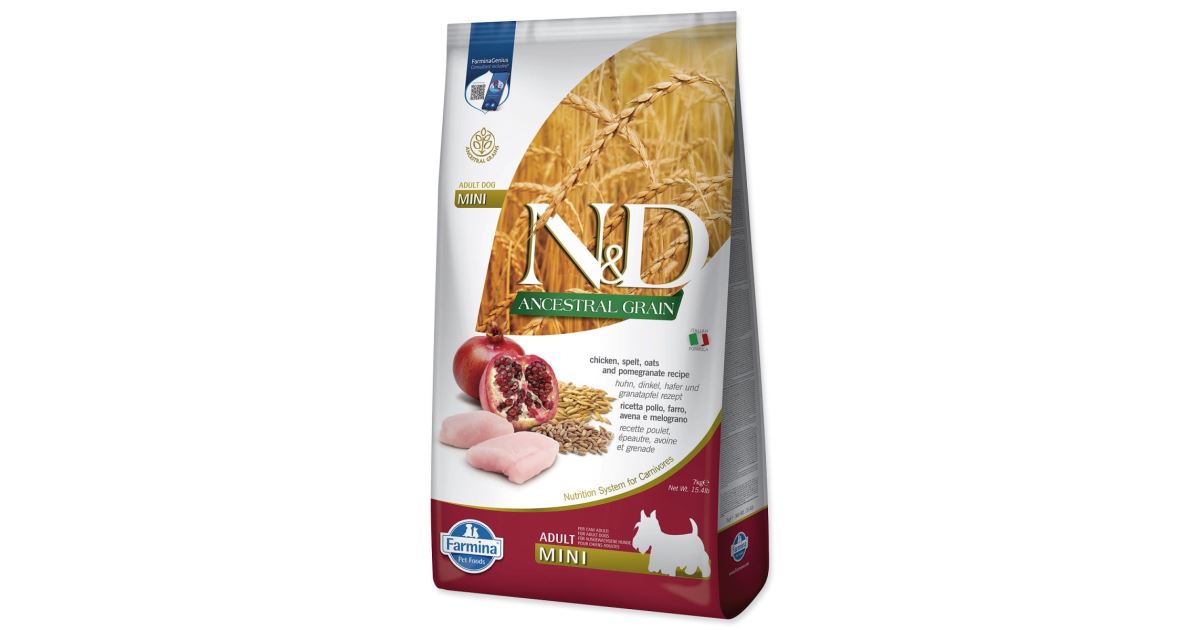 N&D Hundefutter Adult Mini Ancestral Grain Huhn, Dinkel, Hafer &  Granatapfel 7kg | strefa.de