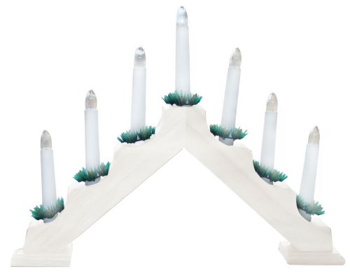 Weihnachtskerzenhalter aus Holz, elektrische 7 Kerzen, Farbe weiß, Pyramide