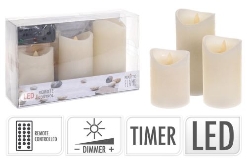 LED FLAME Kerze, Fernbedienung, Dimmer, Timer, Farbe Elfenbein (3 Stk.)