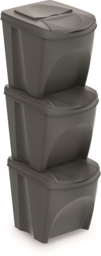 Mülltonne für sortierten Abfall 3x20l, Kunststoff, graue Farbe