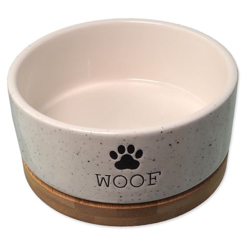 DOG FANTASY Keramikschale weiß WOOF mit Untersetzer 13 x 5,5 cm 400 ml
