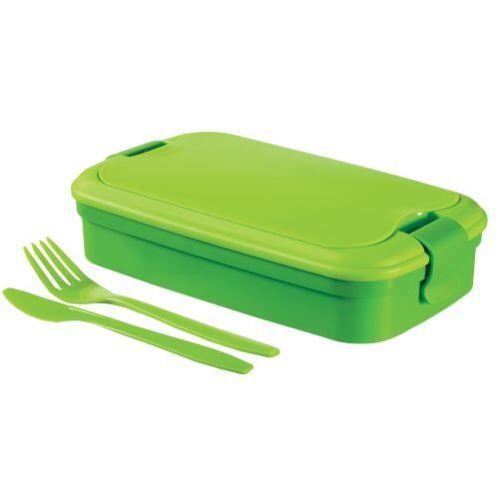 LUNCH & GO Snackbox 23x14x7cm + Besteck, grüner Kunststoff