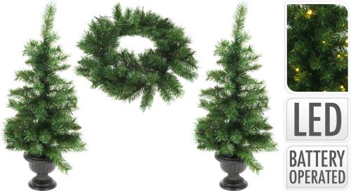 Weihnachtsset (2xtree 90cm im Blumentopf, 1x Girlande 53cm+Beleuchtung) grün