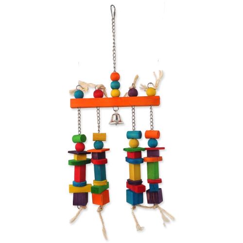 Spielzeug BIRD JEWEL hängendes buntes Trapez mit Holz und Glocke 55 cm