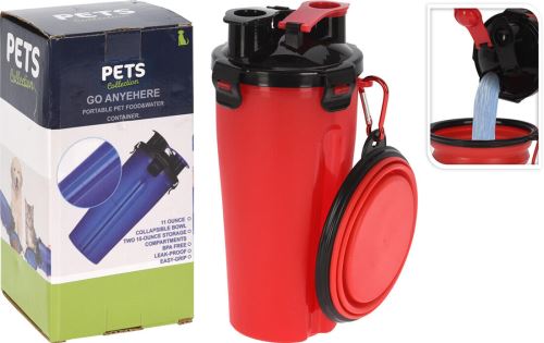 2-teilige Wasser-/Futterflasche für Hunde, mit Napf, PH-Farbmix