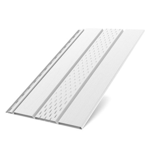 BRYZA Dachuntersichtplatte, perforierter Kunststoff, Länge 3M, Breite 305 mm, Weiß RAL 9010