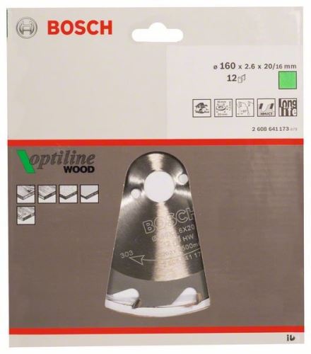BOSCH Kreissägeblatt Optiline Wood 160 x 20/16 x 2,6 mm, 12 2608641173