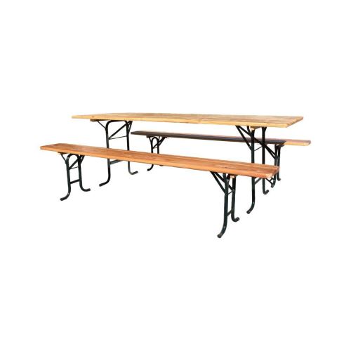 Biergartengarnitur (Tisch, 2 Bänke), Holz-Metall