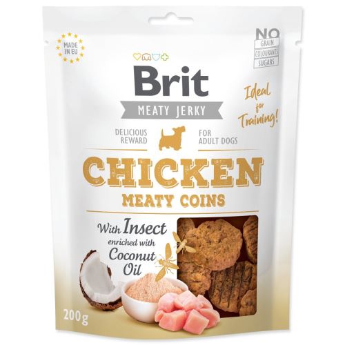 Snack BRIT Jerky Huhn mit Insektenfleischmünzen 200 g