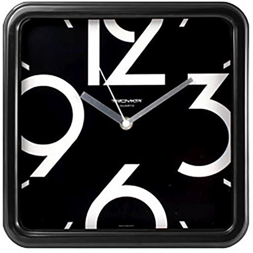 Nástěnné hodiny 25x25cm, černá, minerální sklo (velký číselník)