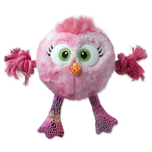 Spielzeug DOG FANTASY Monsters rosa Huhn mit Seilen und Knoten quietschend 15 cm